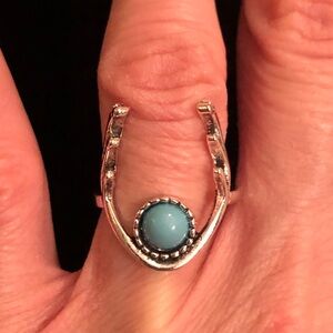 Silver Tone Deer Antler Turquoise Ring